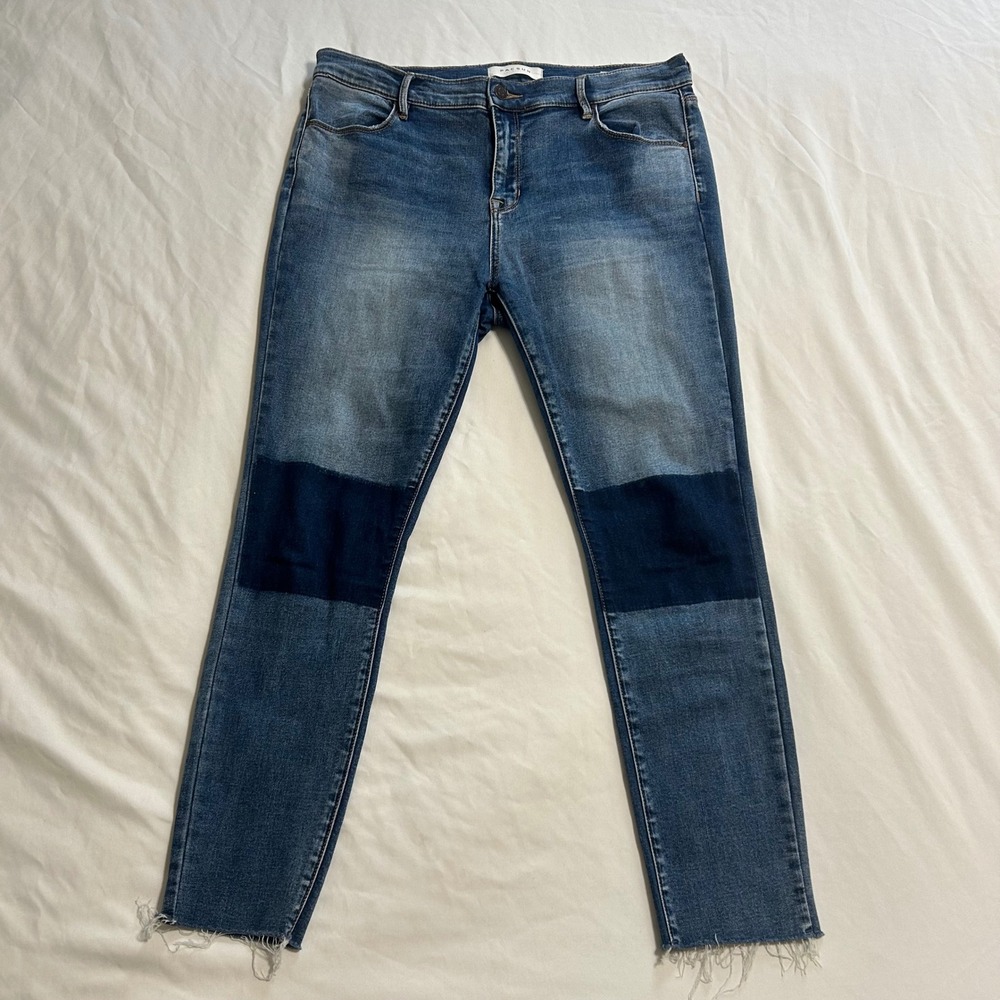 PacSun Ankle Jegging Super Stretch Blue Colorblock Knee Raw Hem Jeans Size 30